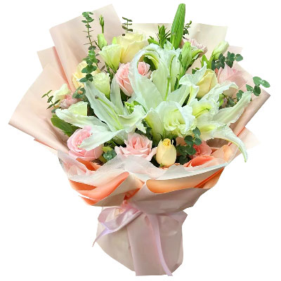 黄石10朵玫瑰百合混搭，爱是难忘时刻